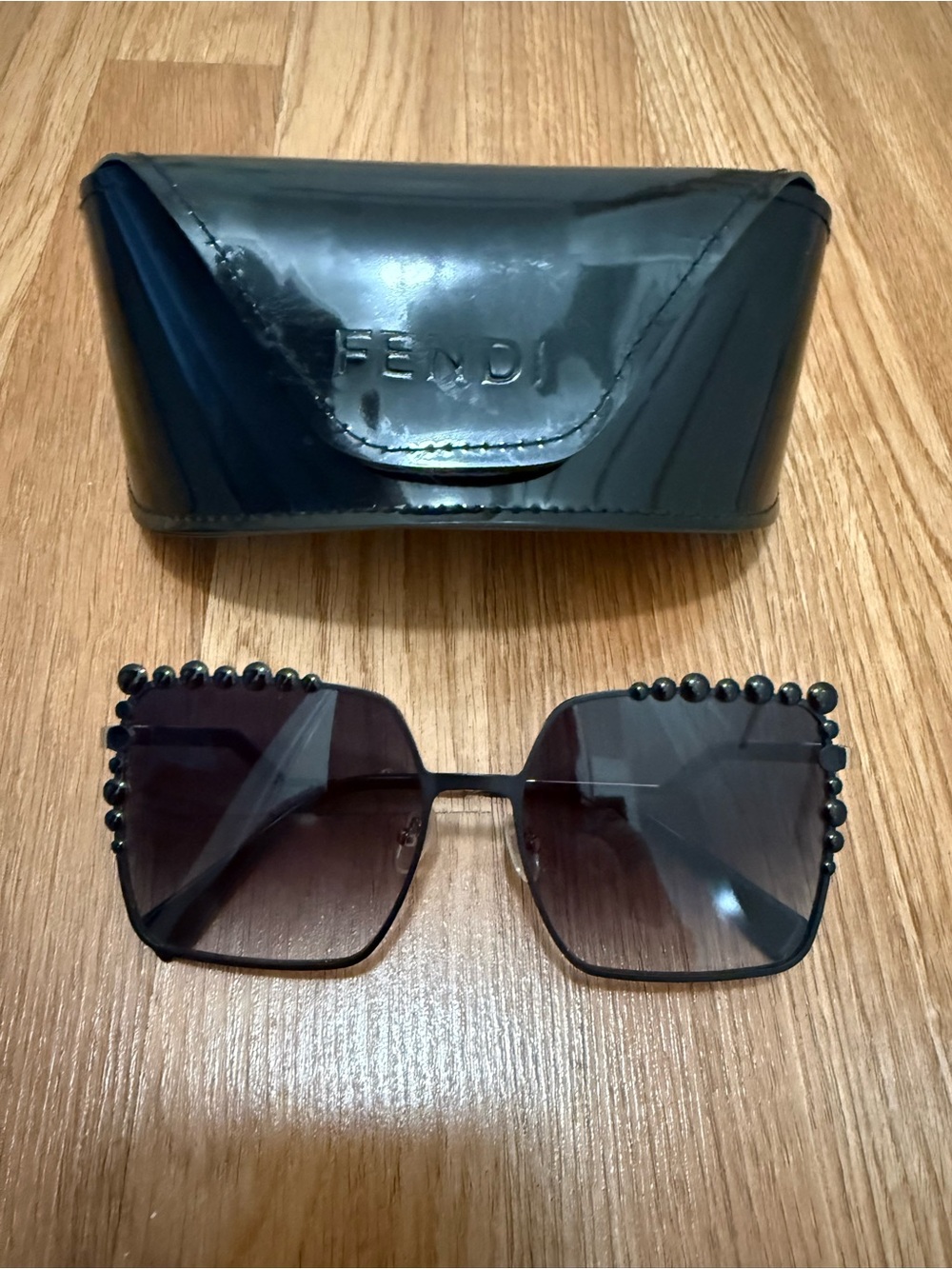 Women's Black Beaded Square Sunglasses